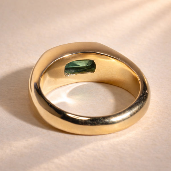 Ruinette Sophie Tourmaline Bombé Ring back view displaying smooth 18k yellow gold interior with Afghan tourmaline visible through bezel setting